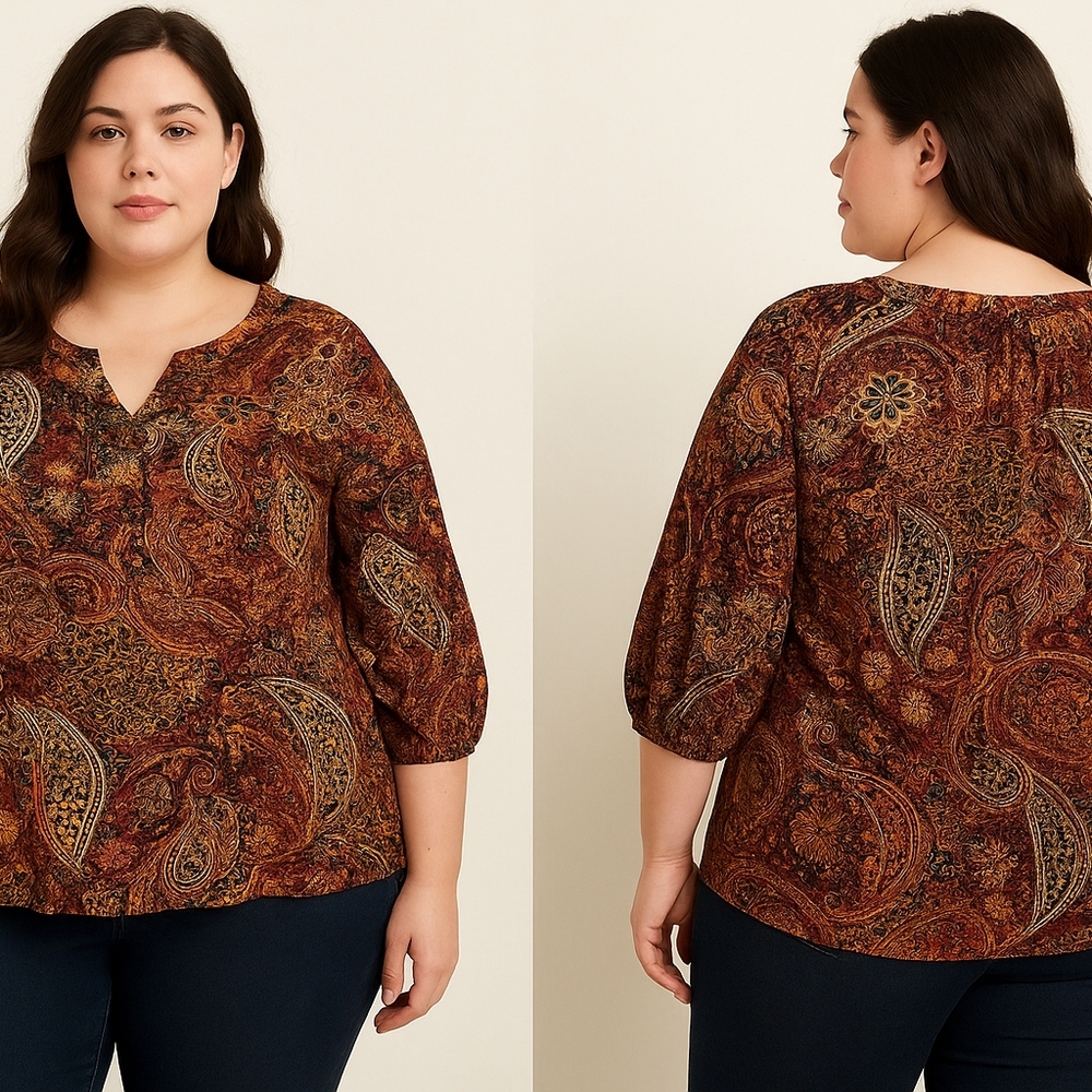 Westbound Woman Paisley Peasant Top – Size 2X – 100% Rayon